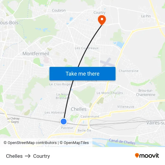 Chelles to Courtry map