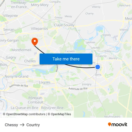 Chessy to Courtry map