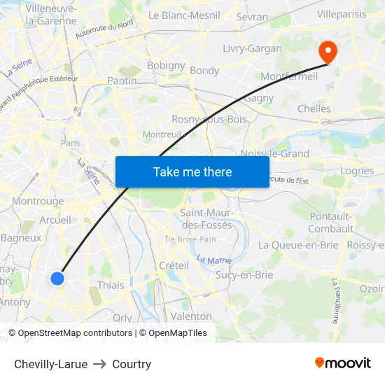 Chevilly-Larue to Courtry map