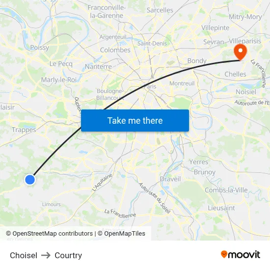 Choisel to Courtry map