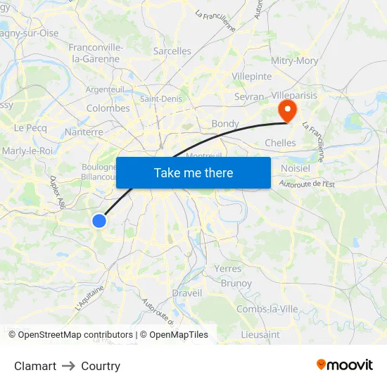 Clamart to Courtry map