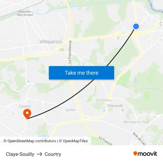 Claye-Souilly to Courtry map