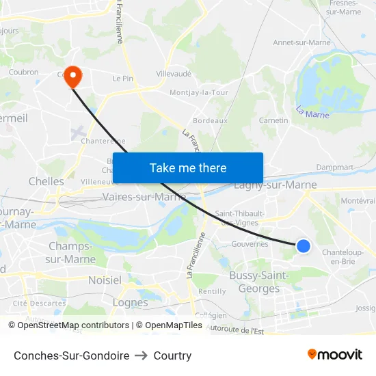 Conches-Sur-Gondoire to Courtry map
