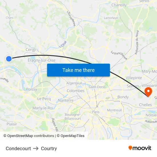 Condecourt to Courtry map