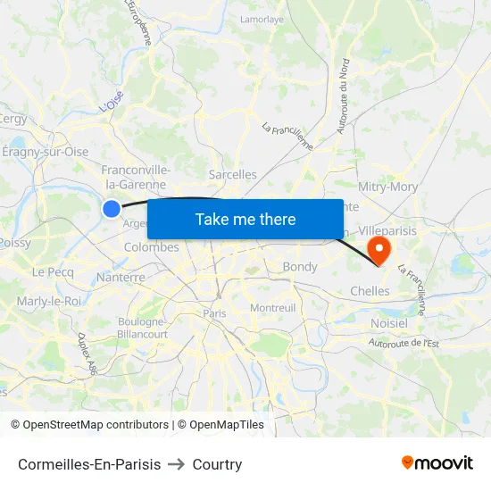 Cormeilles-En-Parisis to Courtry map