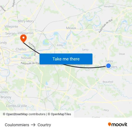 Coulommiers to Courtry map