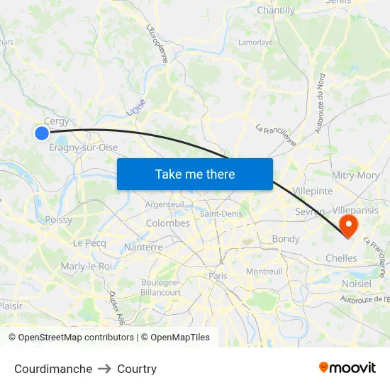 Courdimanche to Courtry map