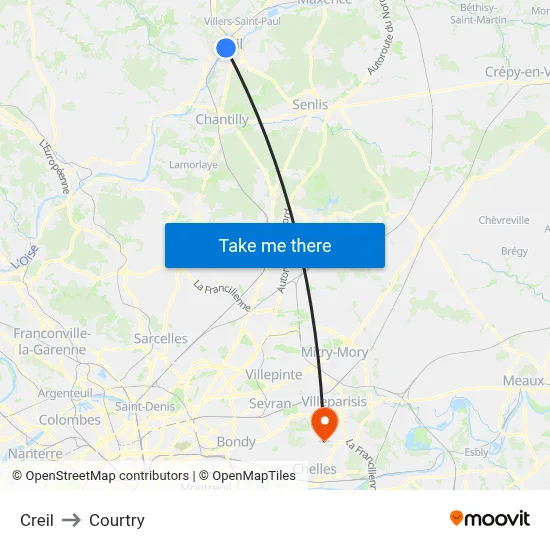 Creil to Courtry map
