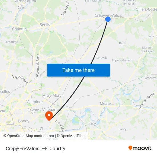 Crepy-En-Valois to Courtry map
