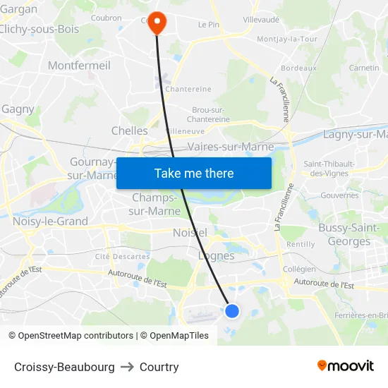 Croissy-Beaubourg to Courtry map