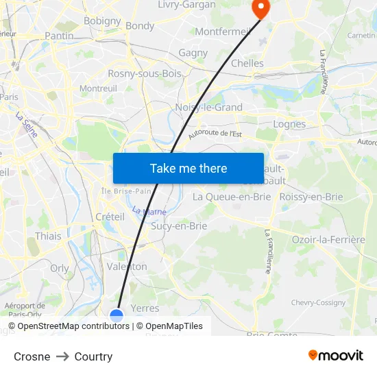 Crosne to Courtry map