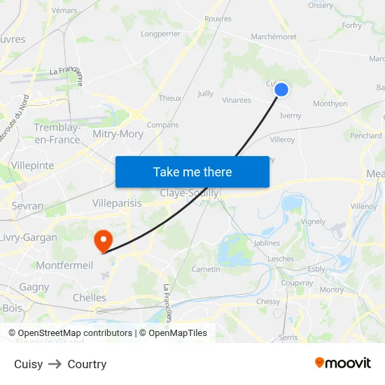 Cuisy to Courtry map