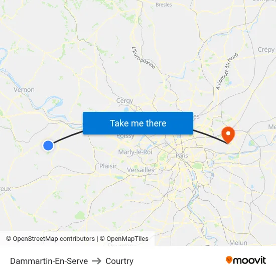 Dammartin-En-Serve to Courtry map