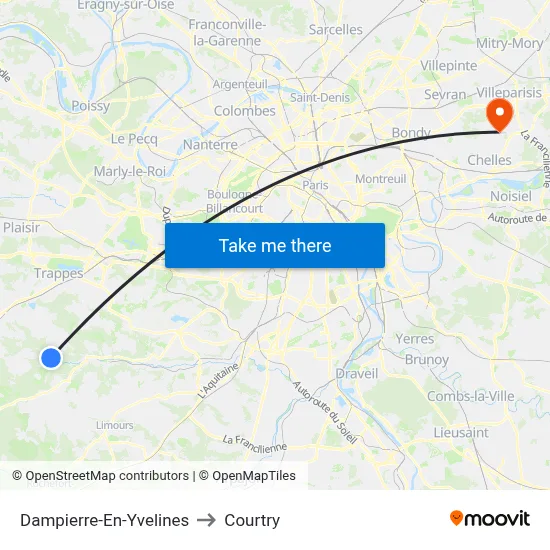 Dampierre-En-Yvelines to Courtry map