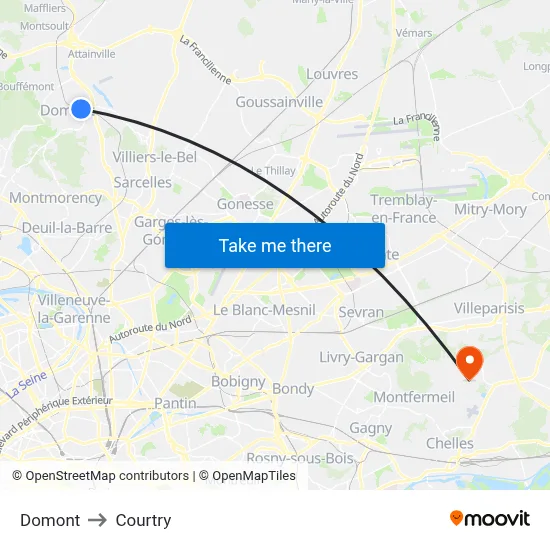 Domont to Courtry map
