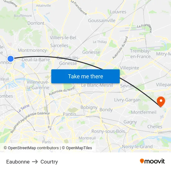Eaubonne to Courtry map