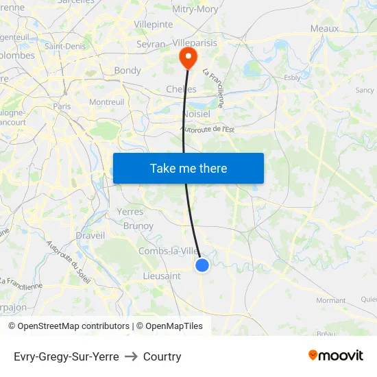 Evry-Gregy-Sur-Yerre to Courtry map