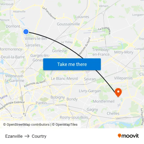 Ezanville to Courtry map