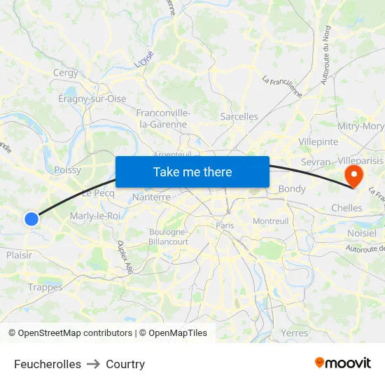 Feucherolles to Courtry map