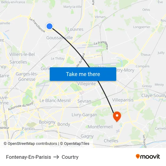 Fontenay-En-Parisis to Courtry map