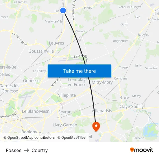 Fosses to Courtry map