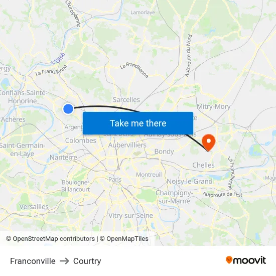 Franconville to Courtry map