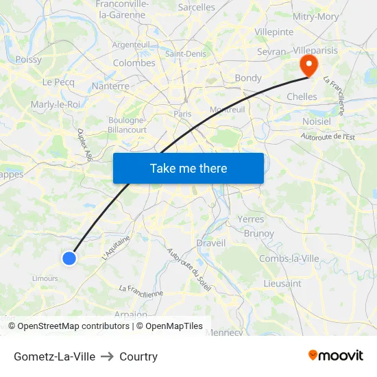 Gometz-La-Ville to Courtry map