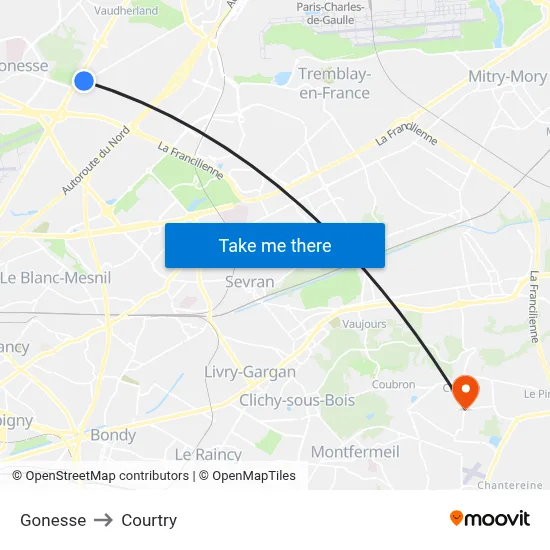 Gonesse to Courtry map