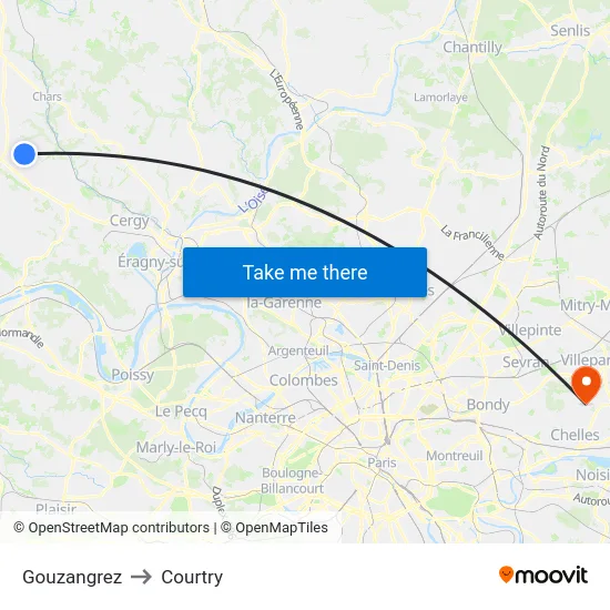 Gouzangrez to Courtry map