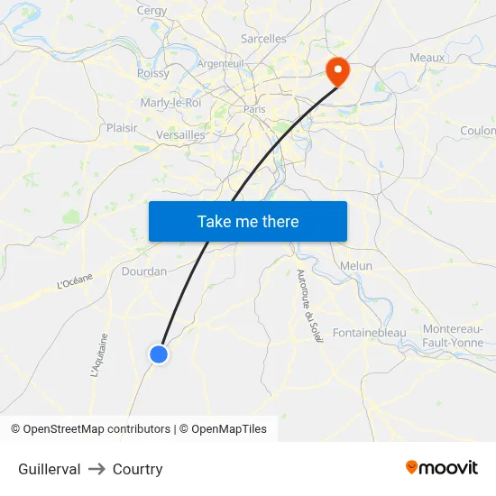 Guillerval to Courtry map