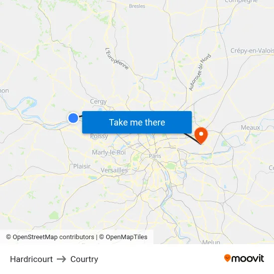 Hardricourt to Courtry map