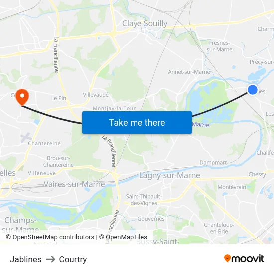 Jablines to Courtry map