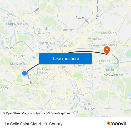 La Celle-Saint-Cloud to Courtry map