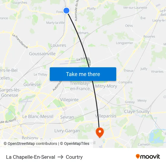 La Chapelle-En-Serval to Courtry map