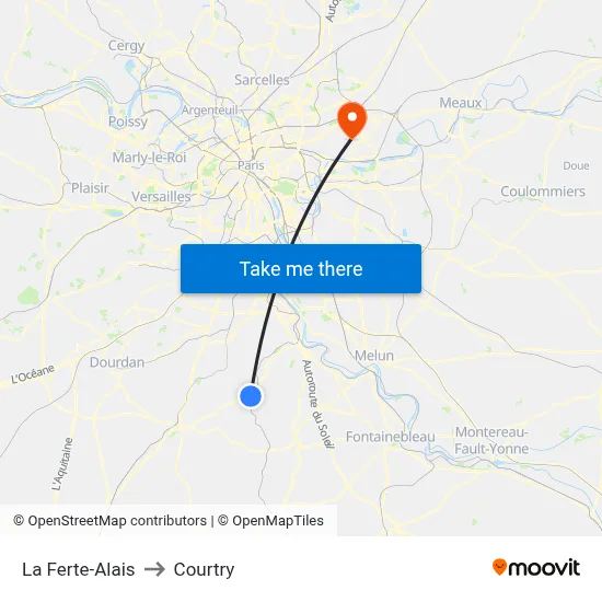 La Ferte-Alais to Courtry map