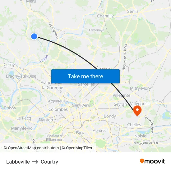 Labbeville to Courtry map
