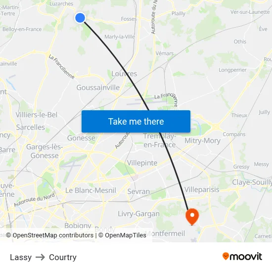 Lassy to Courtry map