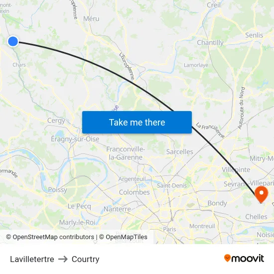 Lavilletertre to Courtry map
