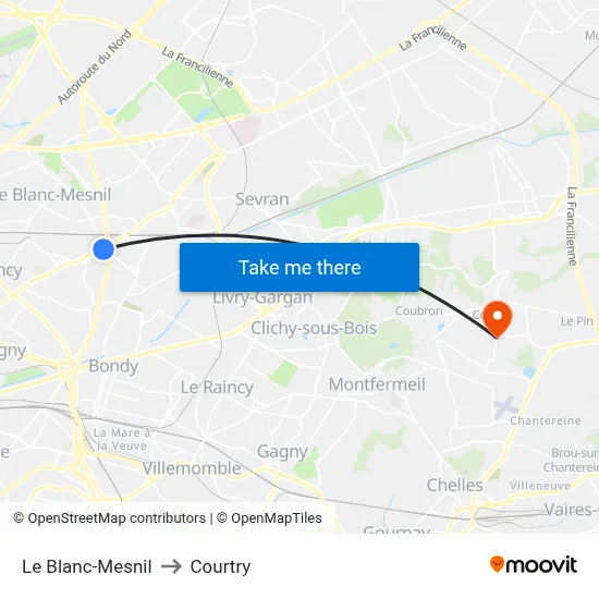 Le Blanc-Mesnil to Courtry map