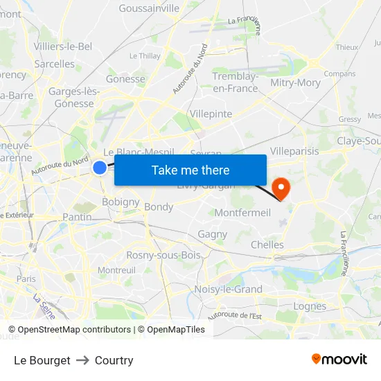 Le Bourget to Courtry map