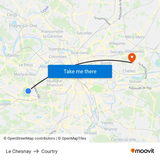Le Chesnay to Courtry map