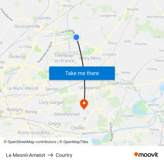 Le Mesnil-Amelot to Courtry map