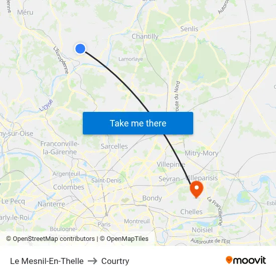 Le Mesnil-En-Thelle to Courtry map