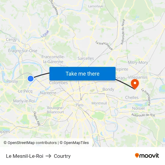 Le Mesnil-Le-Roi to Courtry map