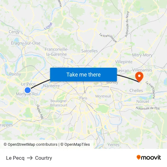 Le Pecq to Courtry map
