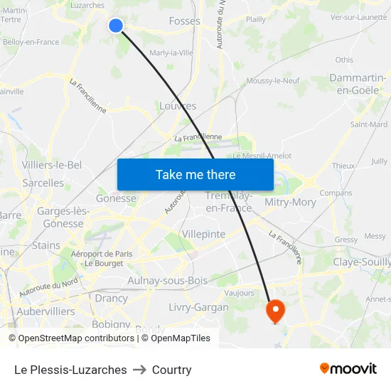 Le Plessis-Luzarches to Courtry map