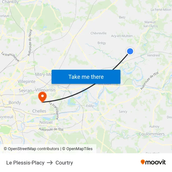 Le Plessis-Placy to Courtry map