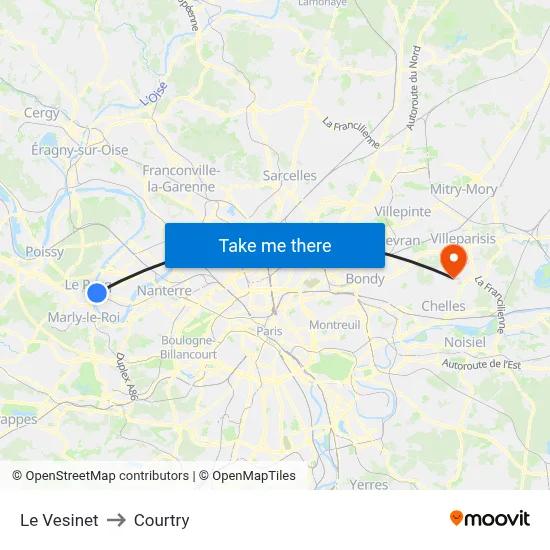 Le Vesinet to Courtry map