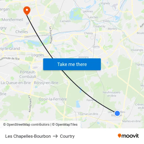Les Chapelles-Bourbon to Courtry map