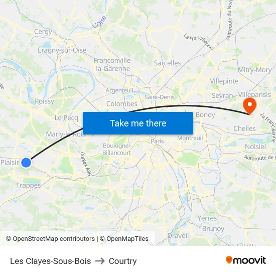 Les Clayes-Sous-Bois to Courtry map